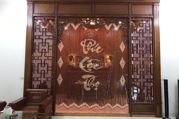Rèm hạt gỗ in hình chữ
