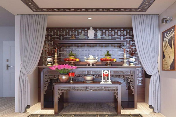 Rèm bàn thờ giúp trang trí cho không gian thờ thêm đẹp mắt và trang nghiêm. Rèm bàn thờ giúp trang trí cho không gian thờ thêm đẹp mắt và trang nghiêm.